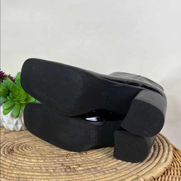 Intentionally Blank Black Patent Leather Ankle Boots 10 Square Mod Chunky Heel - Picture 7 of 11